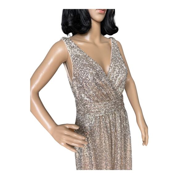 David's Bridal sequin v-neck bridesmaid dress with satin piping gold size 8 - Picture 7 of 16